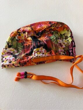 Floral scrub cap with Orange Ties